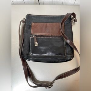 Gianni Bernini Black Leather Crossbody Bag Purse Multi Pocket Organizational Bag